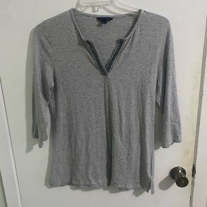 Tommy Hilfiger 3/4 Grey V-Neck grey Top Large